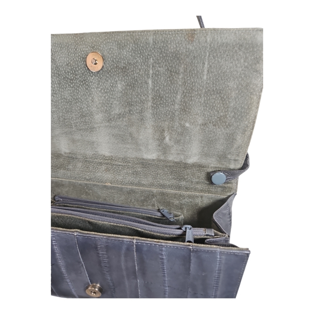 Vintage Gray Eel Skin Leather Clutch Or Shoulder Bag Purse W/ Matching Wallet - Picture 6 of 11